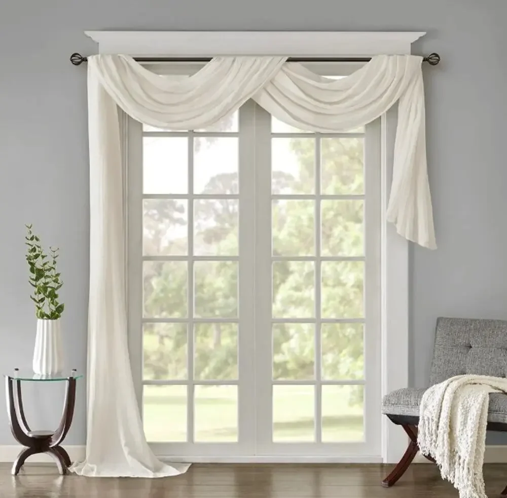 Light Yellow Window Scarf Treatment Sheer Crinkle Texture Drape 1 Single